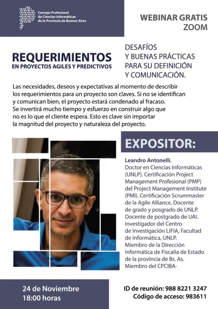 Llega otro webinar gratis con zoom: Requerimientos en proyectos agiles y predictivos