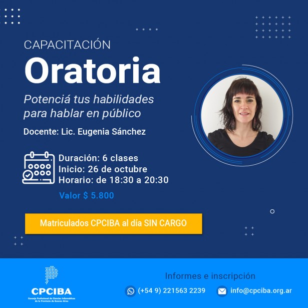 Curso de ORATORIA - GRATIS PARA Matriculados CPCIBA