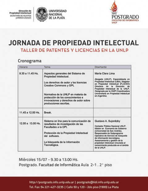 15 de julio: Jornada de Propiedad Intelectual / Facultad de Informática UNLP