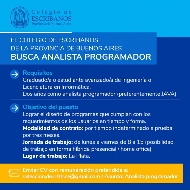 BÚSQUEDA LABORAL - Colegio de Escribanos de la Pcia. de Buenos Aires - Analista Funcional 