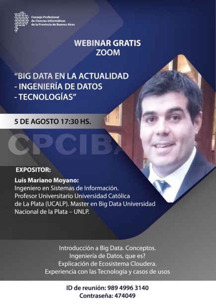 Este 5 de agosto, “Big Data en la actualidad - Ingeniería de Datos - Tecnologías”